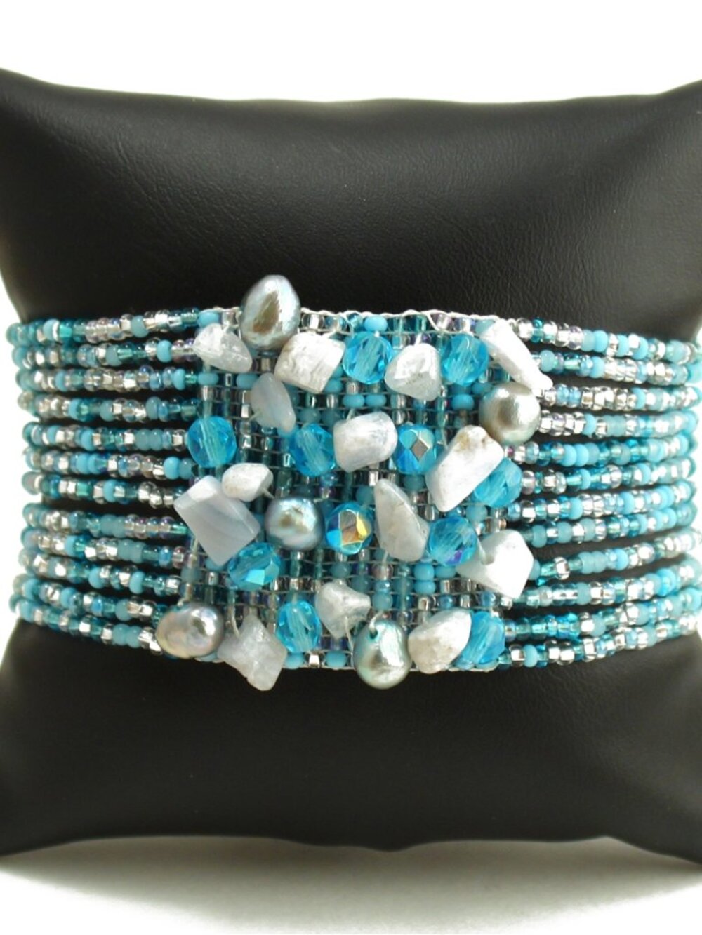 Czech Bead GEM CLUSTER Bracelet Light Blue & Silver